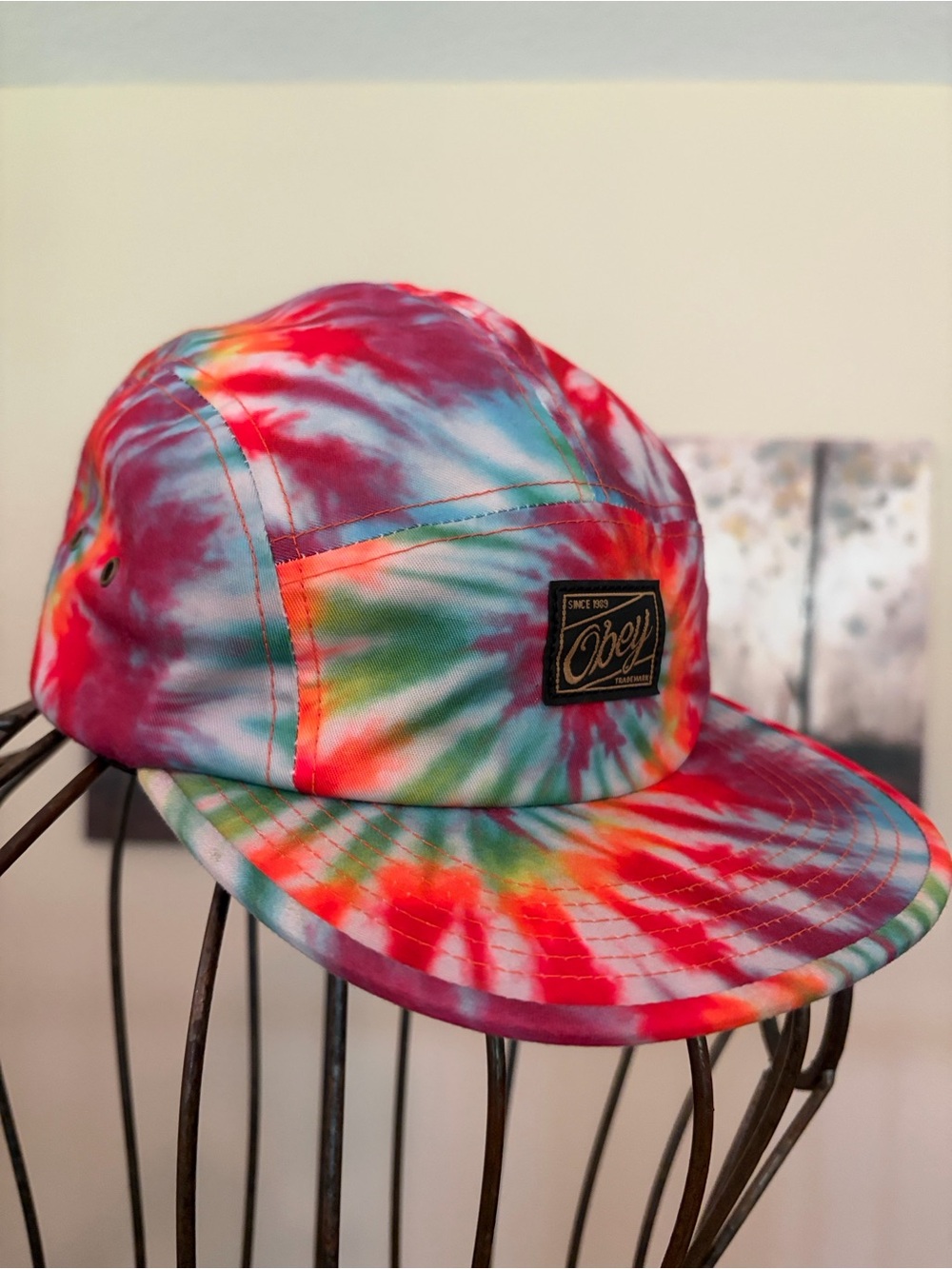 NEW OBEY Propaganda Tie Dye 5 Panel Camp Cap Hat Streetwear UNISEX